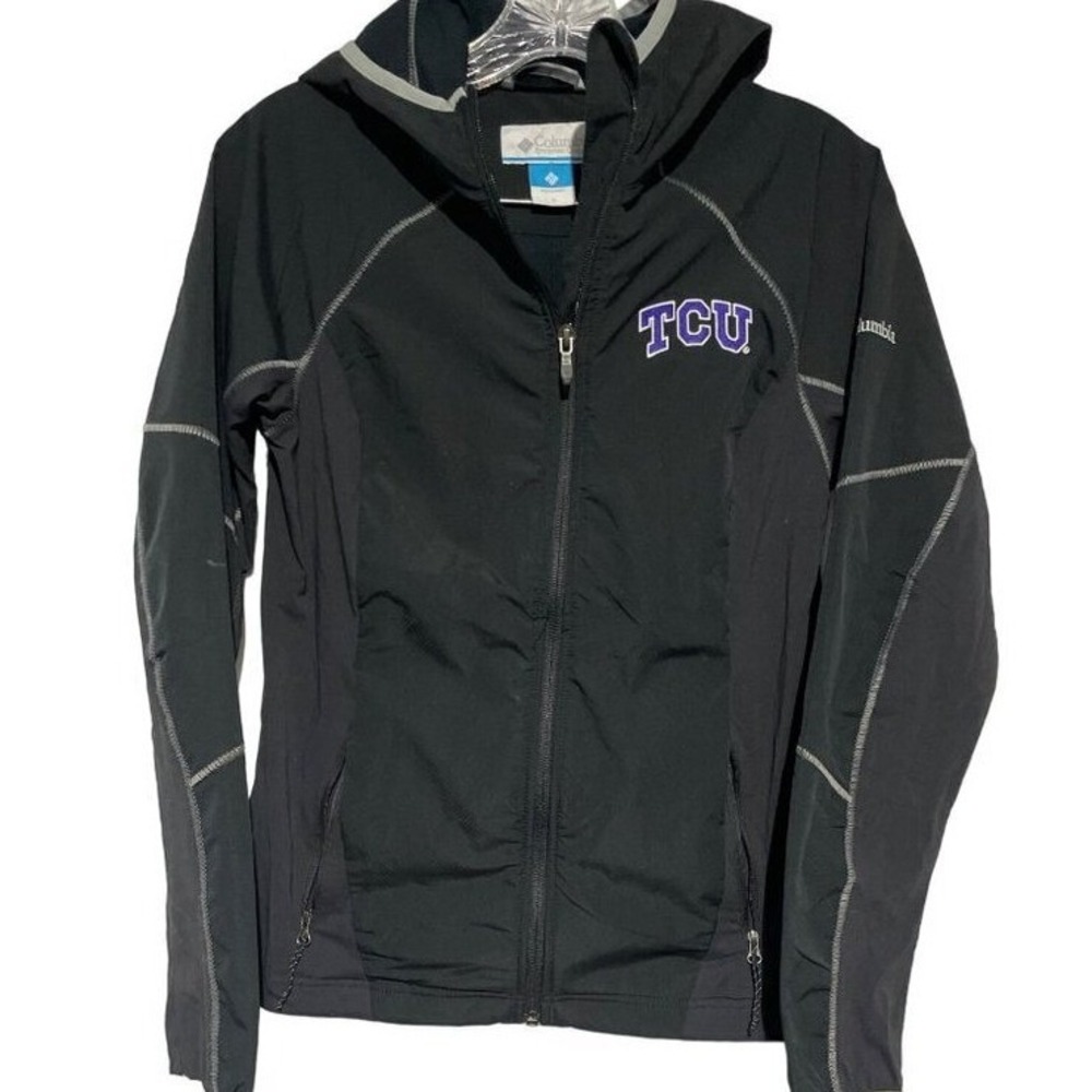 Columbia Women's Hooded Jacket TCU Full Zip Pockets Black‎ Size Small